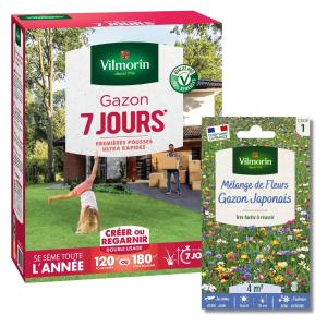 Gazon 7 jours - 3 kg + Gazon Japonais - 4 m² - Mélange de fleurs